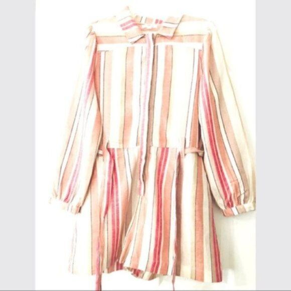 Francesca’s Coco & Jaimeson Brand Rosy Stripe Belted Linen Romper Cream Pink M - Picture 5 of 16